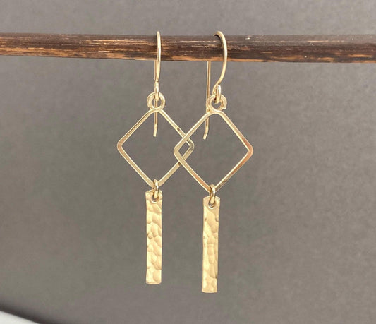 Geometric hammered gold dangle earrings