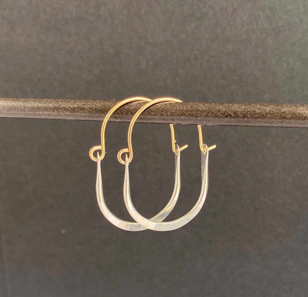 Silver and gold small oval hoop earrings