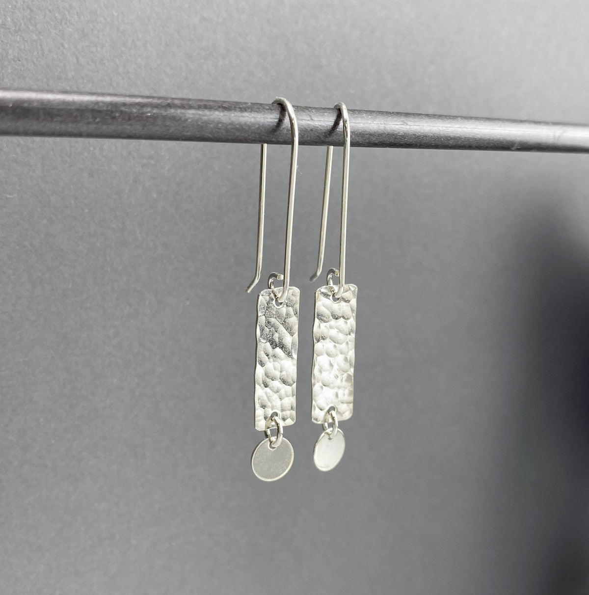 Long Hammered Silver Bar Drop Earrings