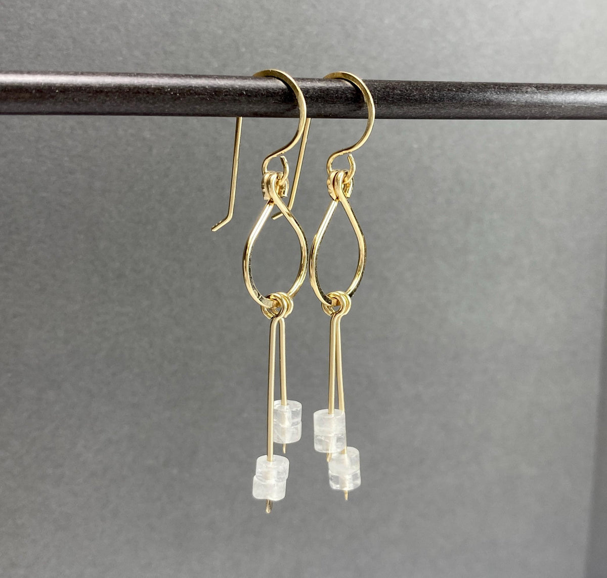 Gold Dangle Quartz Stone Drop Earrings
