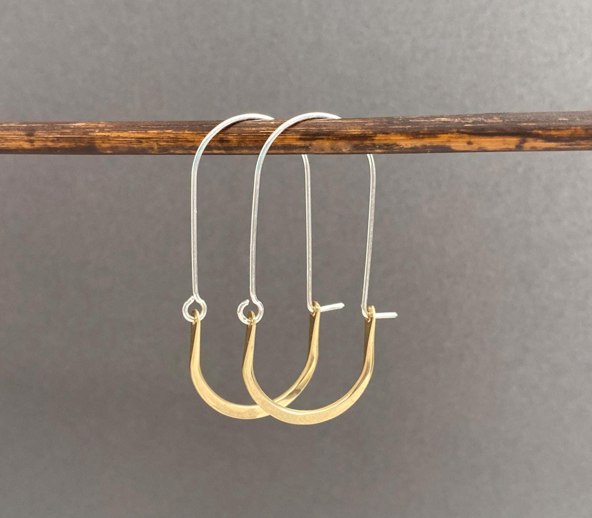 Elongated Silver and Gold Narrow Oval Hoops
