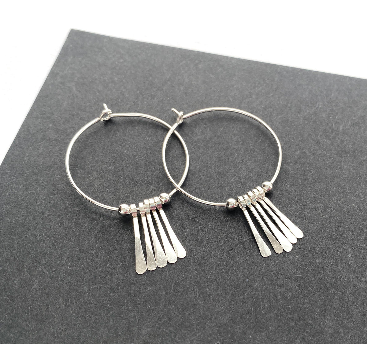Sterling Silver Metal Fringe Hoop Earrings