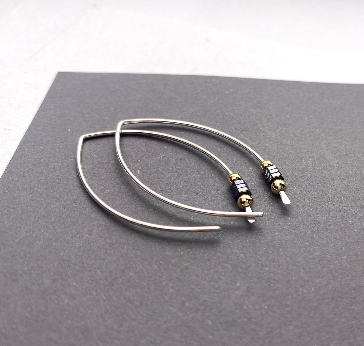 Mixed Metal Open Hoop Wire Threader Earrings