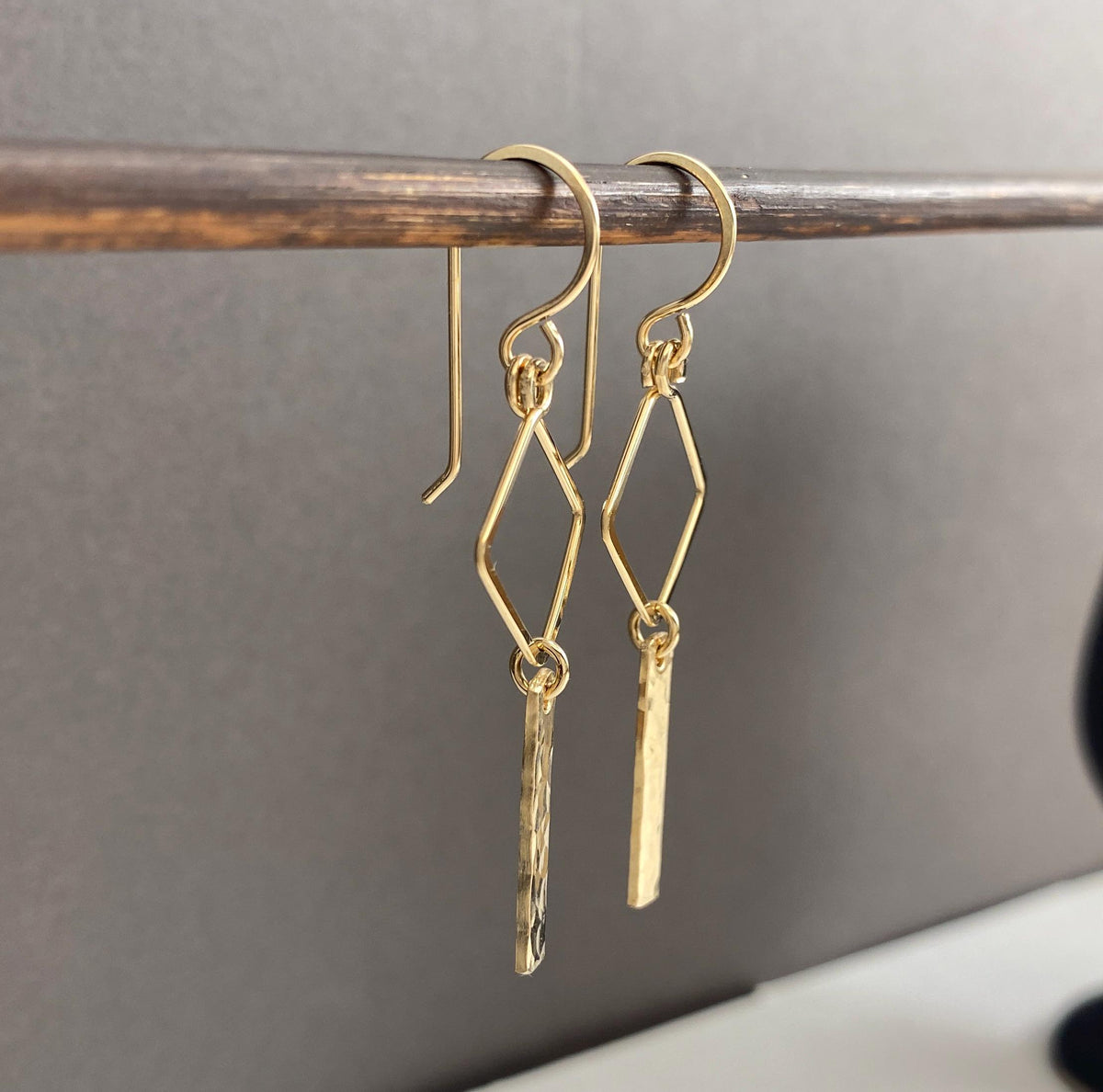 Geometric hammered gold dangle earrings