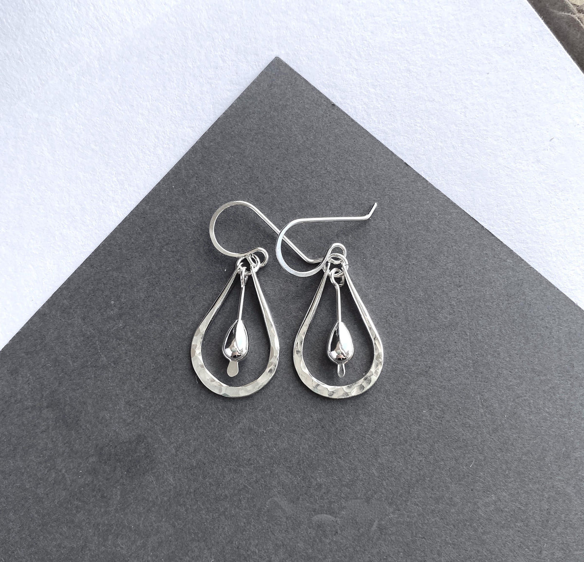 Hammered Teardrop Sterling Silver Dangle Drop Earrings