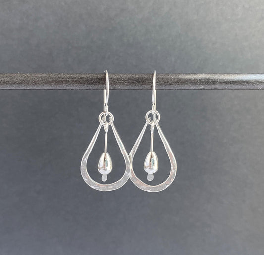 Hammered Teardrop Sterling Silver Dangle Drop Earrings