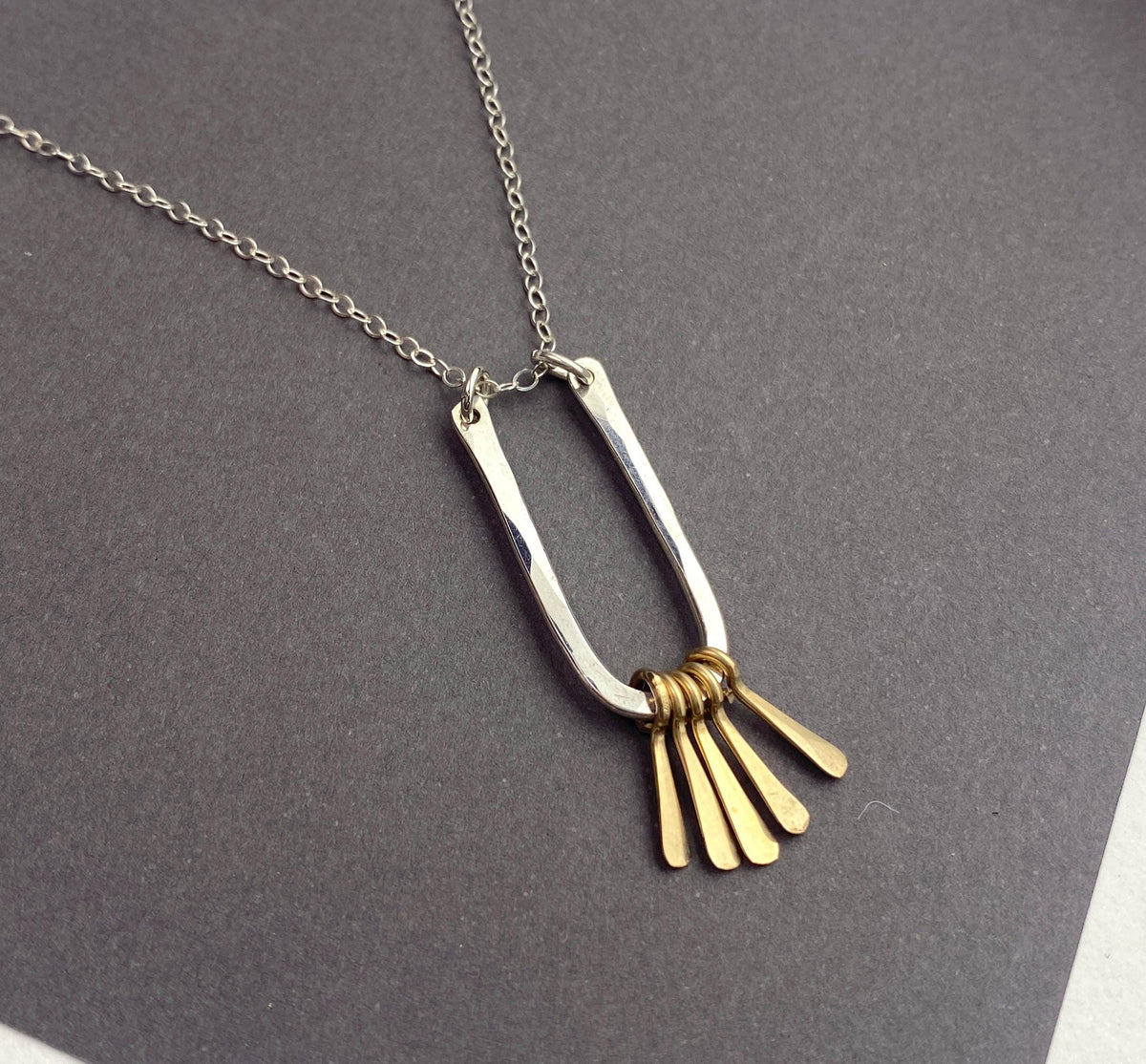 Silver and Gold Mixed Metal Fringe Pendant Necklace