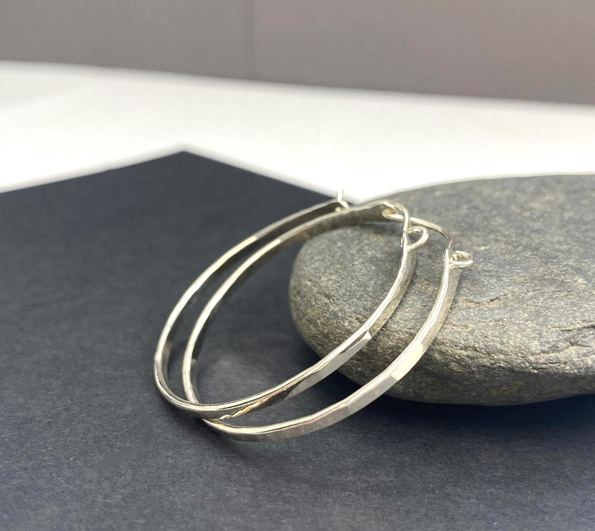 Medium Hammered Sterling Silver Hoop Earrings