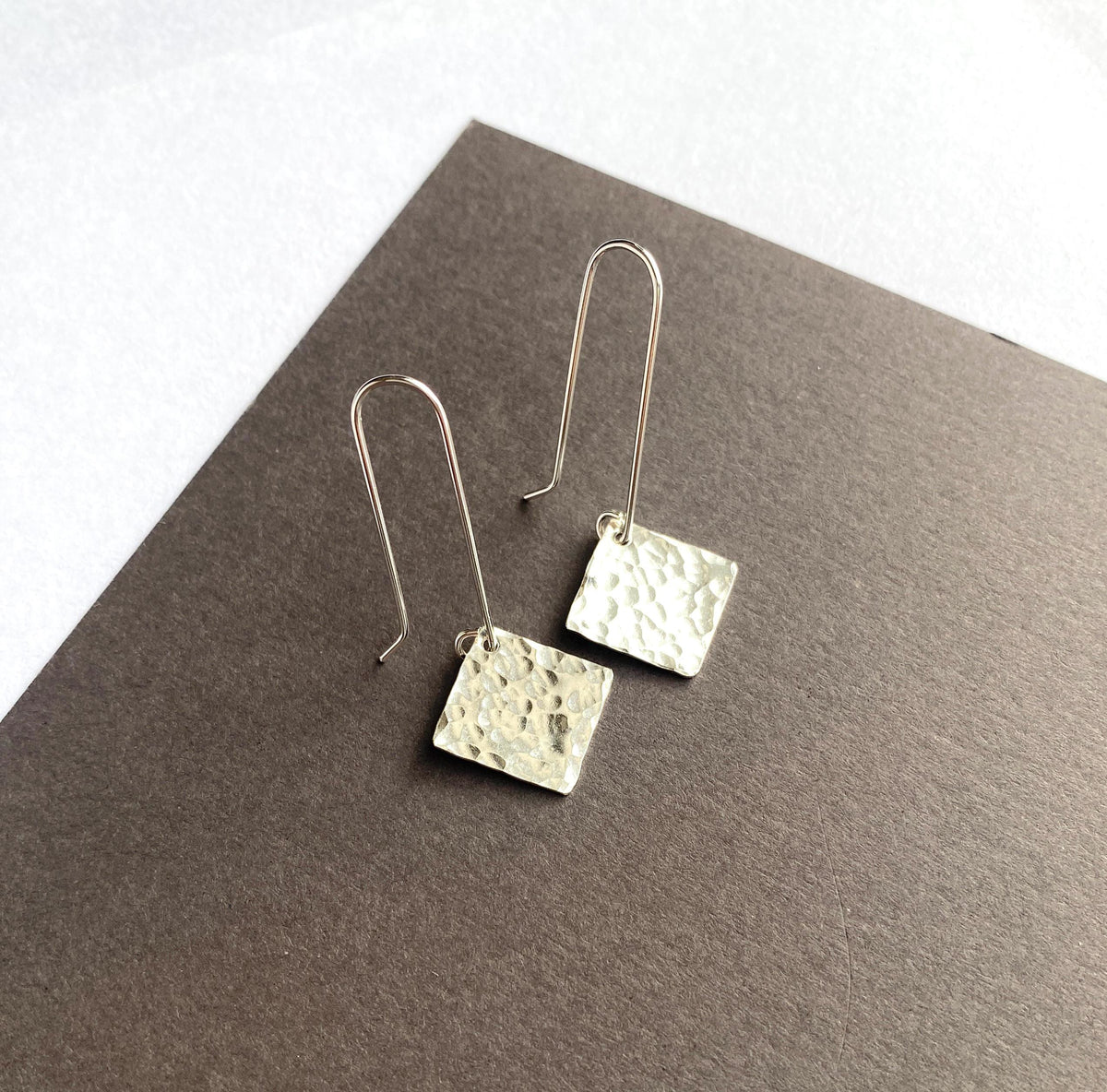 Hammered Sterling Silver Square Drop Earrings
