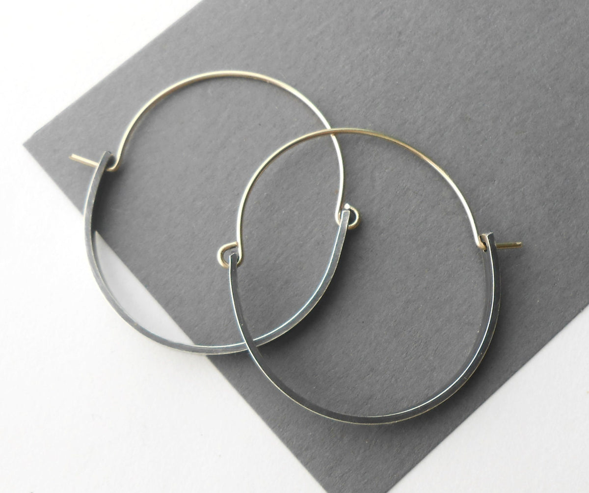 Oxidized Silver and Gold Oval Two Tone Hoops