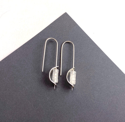 Modern Sterling Silver Quartz Drop Wire Earrings